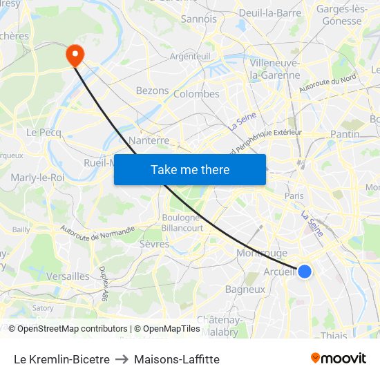 Le Kremlin-Bicetre to Maisons-Laffitte map