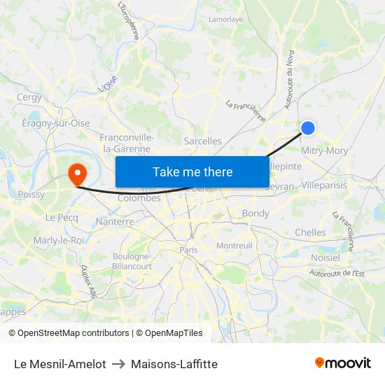 Le Mesnil-Amelot to Maisons-Laffitte map