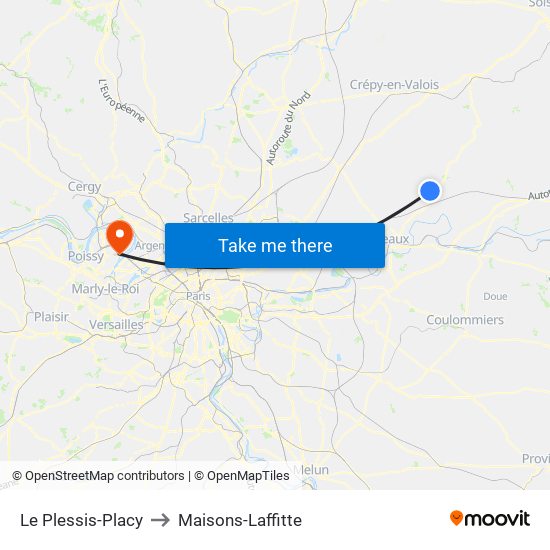 Le Plessis-Placy to Maisons-Laffitte map