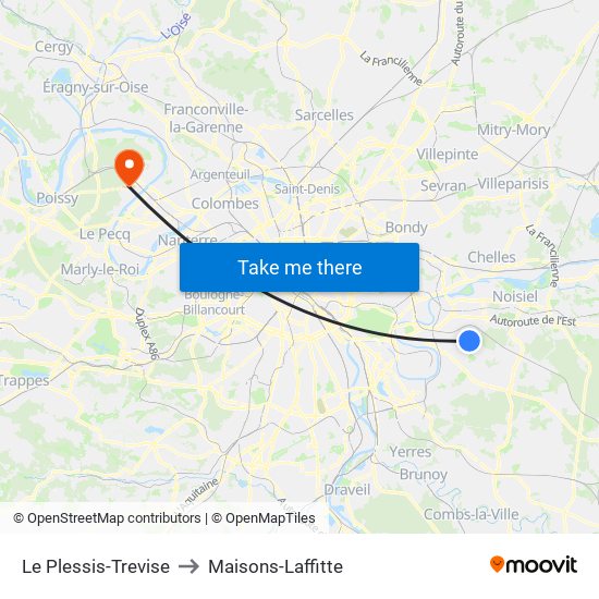 Le Plessis-Trevise to Maisons-Laffitte map