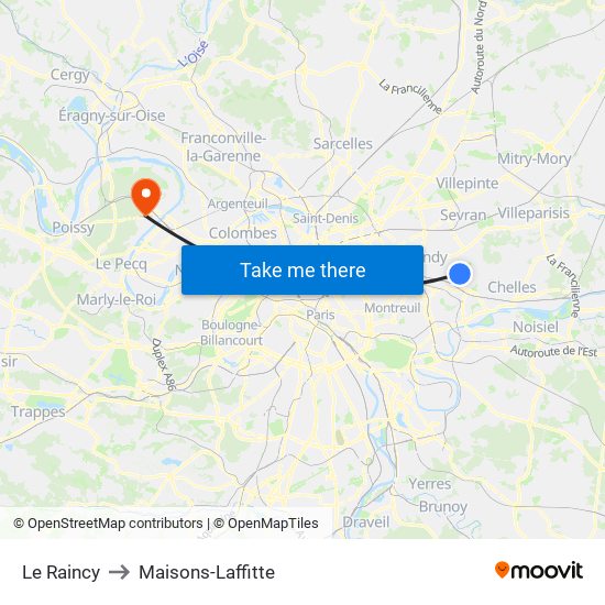 Le Raincy to Maisons-Laffitte map