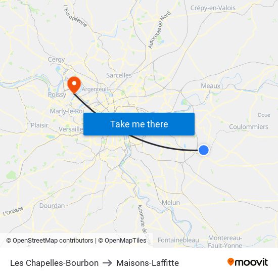 Les Chapelles-Bourbon to Maisons-Laffitte map