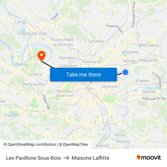 Les Pavillons-Sous-Bois to Maisons-Laffitte map