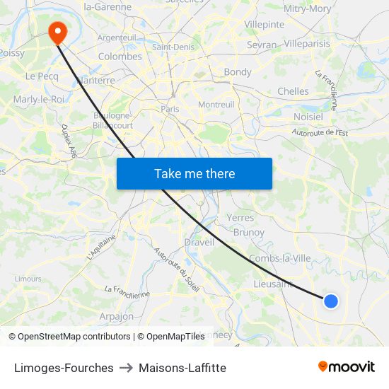 Limoges-Fourches to Maisons-Laffitte map