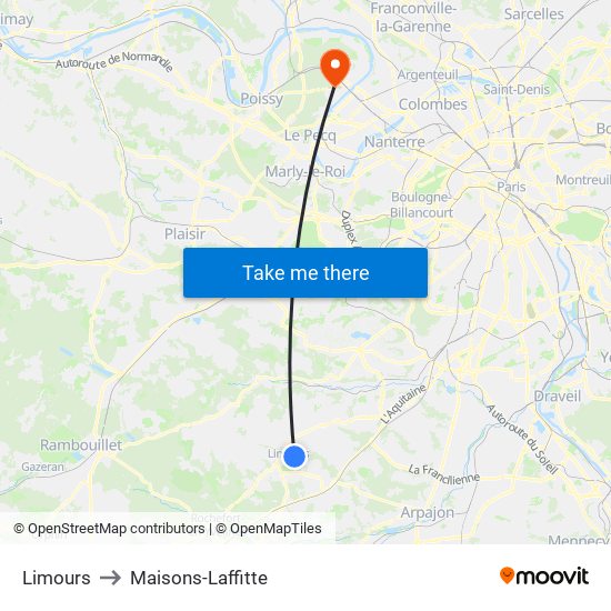 Limours to Maisons-Laffitte map