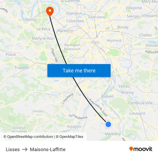 Lisses to Maisons-Laffitte map