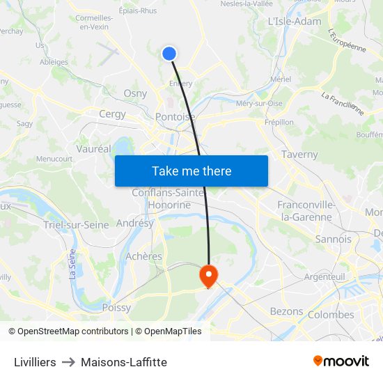 Livilliers to Maisons-Laffitte map