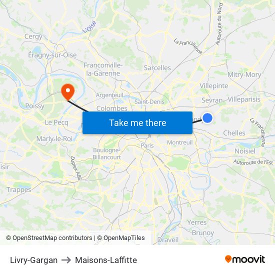 Livry-Gargan to Maisons-Laffitte map