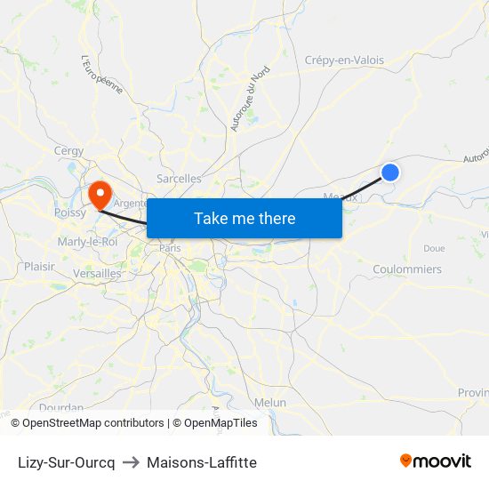 Lizy-Sur-Ourcq to Maisons-Laffitte map