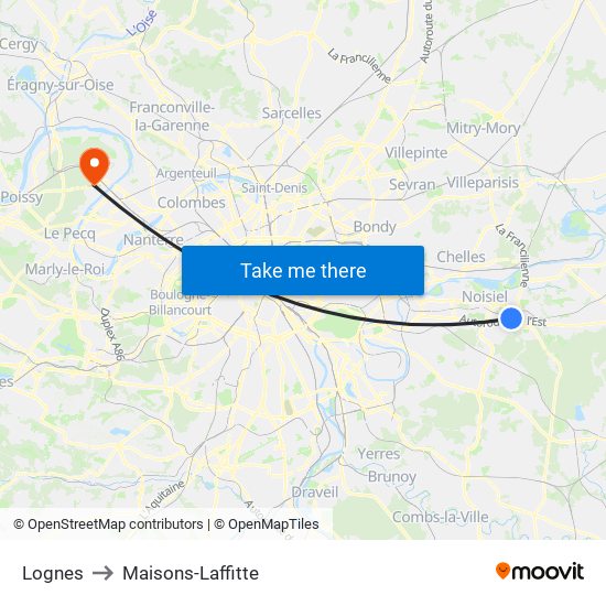 Lognes to Maisons-Laffitte map