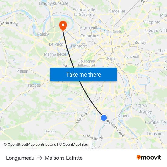 Longjumeau to Maisons-Laffitte map