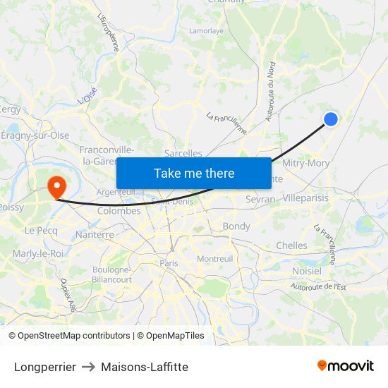 Longperrier to Maisons-Laffitte map