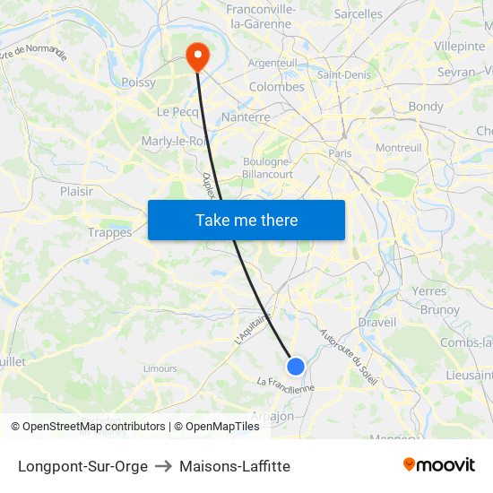 Longpont-Sur-Orge to Maisons-Laffitte map