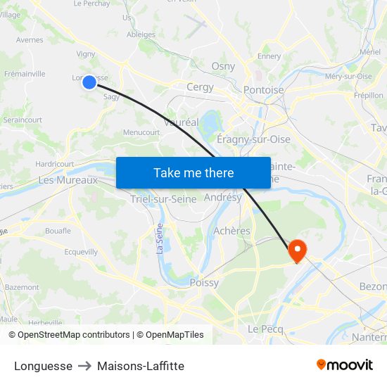 Longuesse to Maisons-Laffitte map