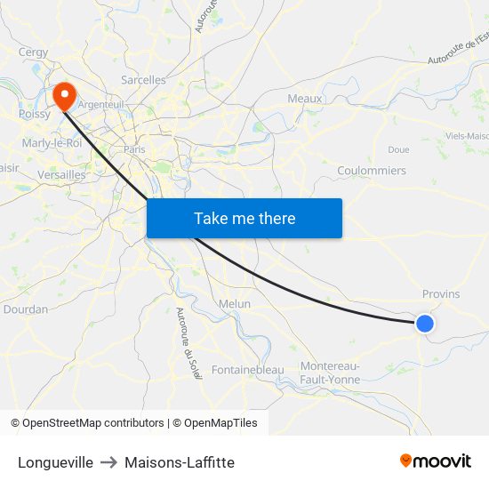 Longueville to Maisons-Laffitte map