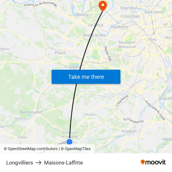 Longvilliers to Maisons-Laffitte map