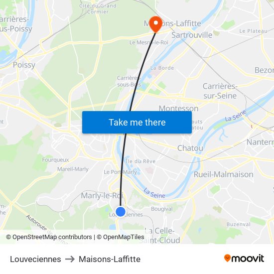 Louveciennes to Maisons-Laffitte map