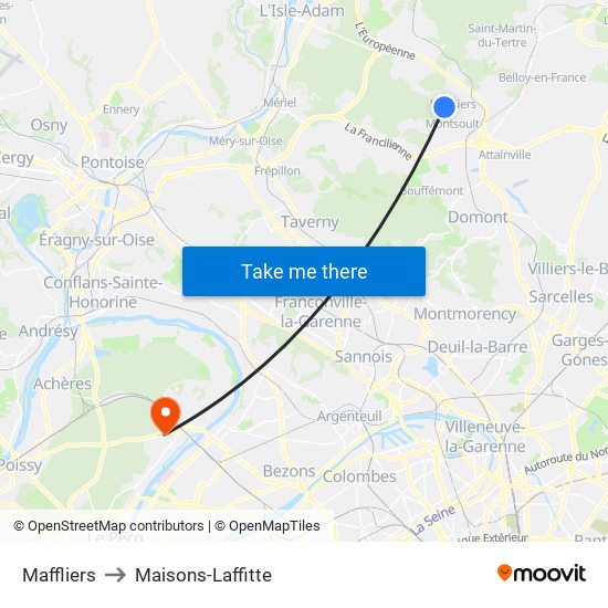 Maffliers to Maisons-Laffitte map