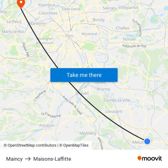 Maincy to Maisons-Laffitte map