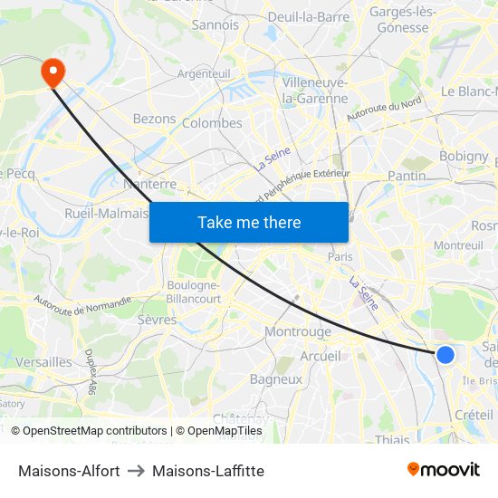 Maisons-Alfort to Maisons-Laffitte map