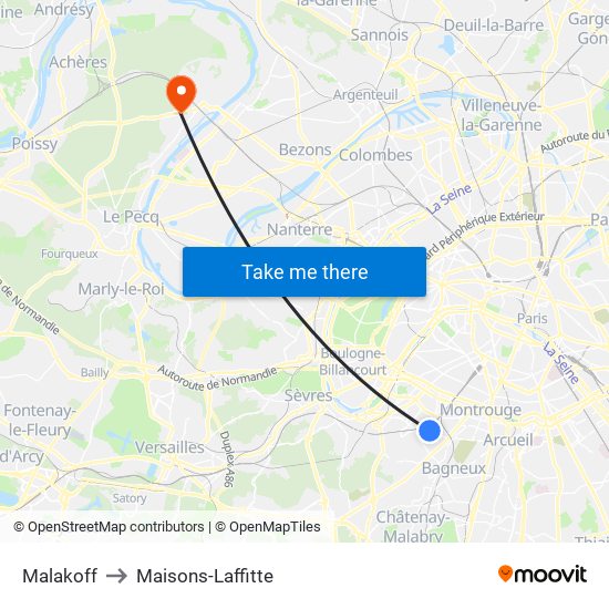 Malakoff to Maisons-Laffitte map