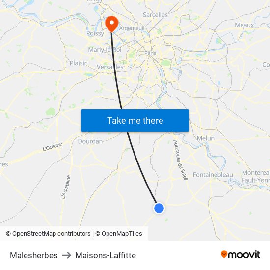 Malesherbes to Maisons-Laffitte map