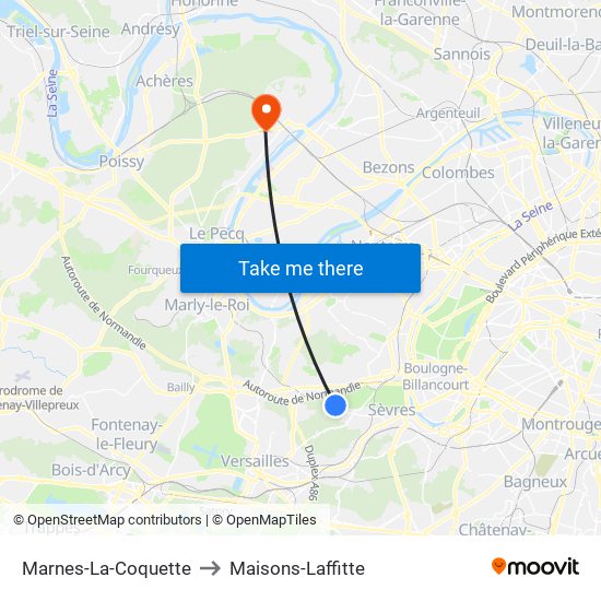Marnes-La-Coquette to Maisons-Laffitte map