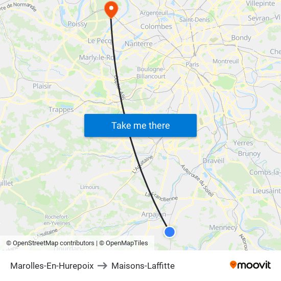 Marolles-En-Hurepoix to Maisons-Laffitte map