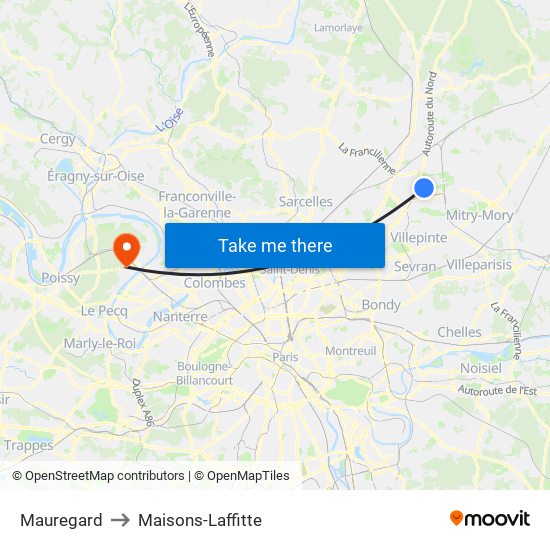 Mauregard to Maisons-Laffitte map