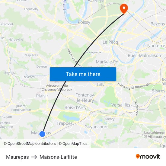 Maurepas to Maisons-Laffitte map