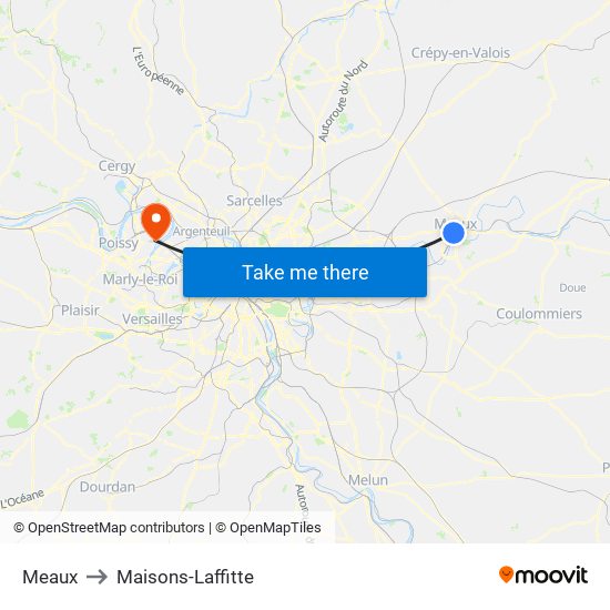 Meaux to Maisons-Laffitte map