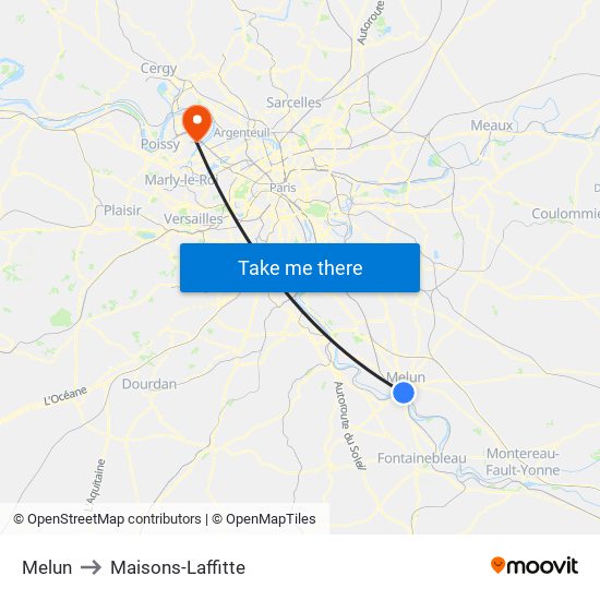 Melun to Maisons-Laffitte map