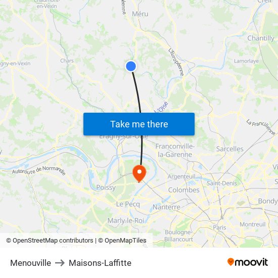 Menouville to Maisons-Laffitte map