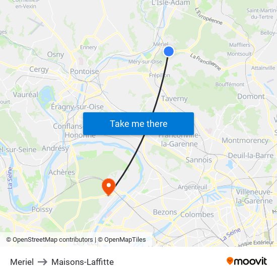 Meriel to Maisons-Laffitte map