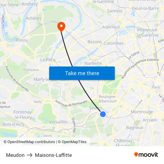 Meudon to Maisons-Laffitte map