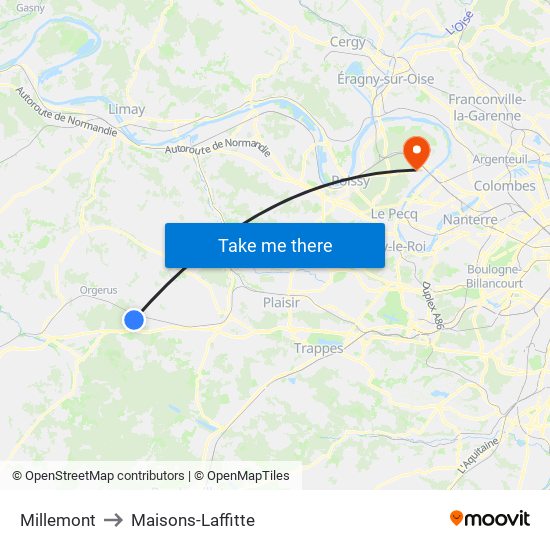 Millemont to Maisons-Laffitte map