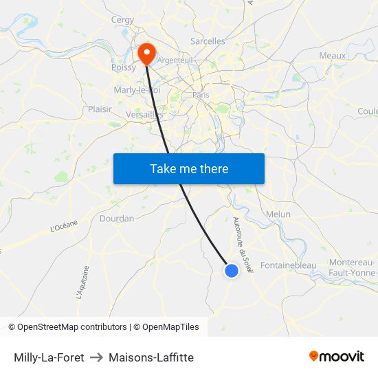 Milly-La-Foret to Maisons-Laffitte map