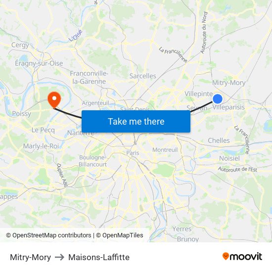 Mitry-Mory to Maisons-Laffitte map