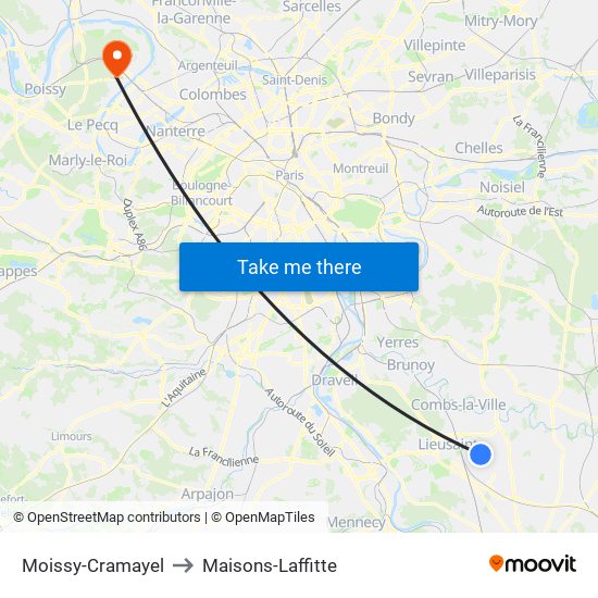Moissy-Cramayel to Maisons-Laffitte map