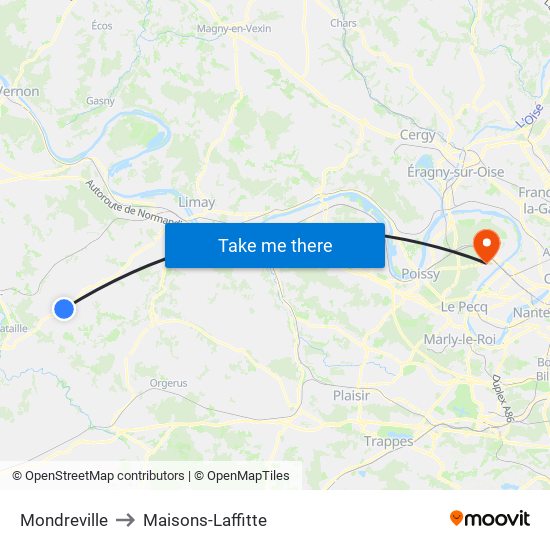 Mondreville to Maisons-Laffitte map