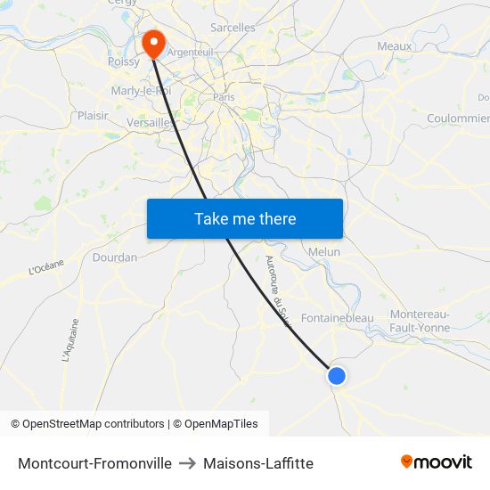 Montcourt-Fromonville to Maisons-Laffitte map