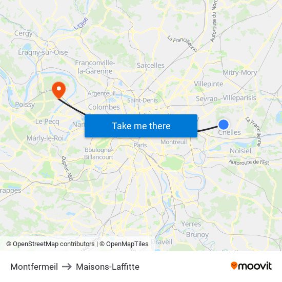 Montfermeil to Maisons-Laffitte map