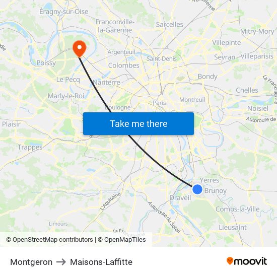Montgeron to Maisons-Laffitte map