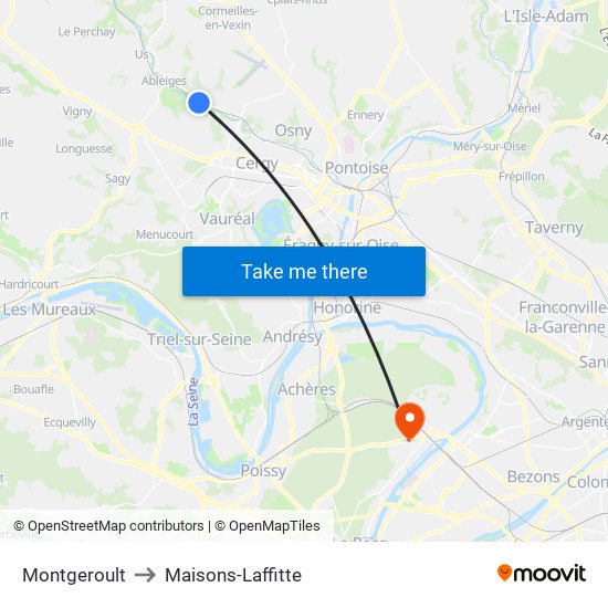 Montgeroult to Maisons-Laffitte map