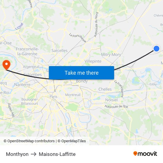Monthyon to Maisons-Laffitte map