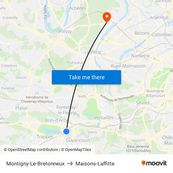 Montigny-Le-Bretonneux to Maisons-Laffitte map