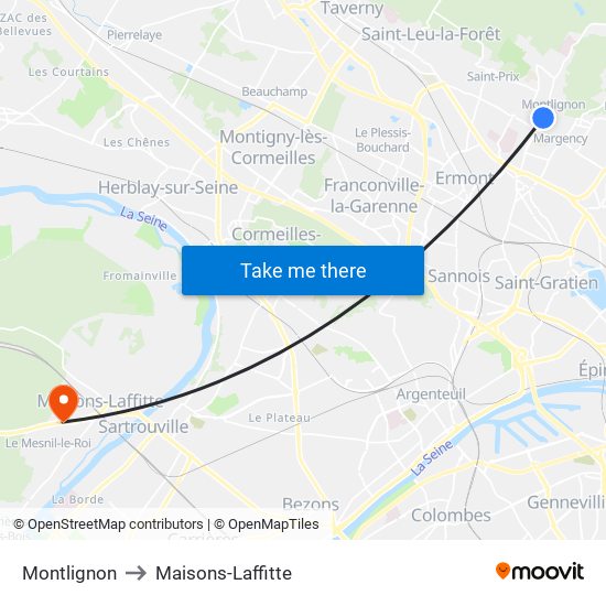 Montlignon to Maisons-Laffitte map