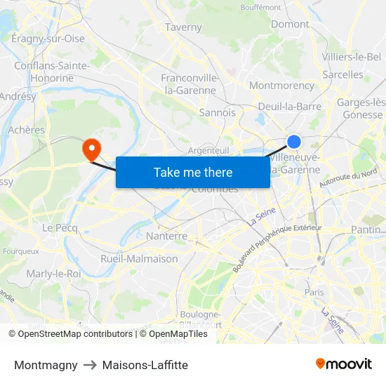 Montmagny to Maisons-Laffitte map