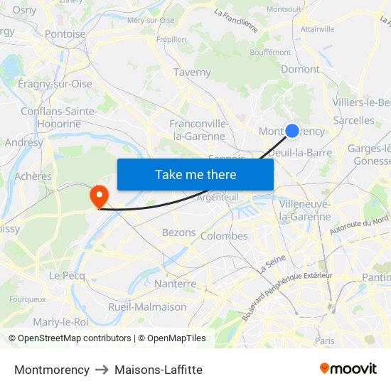 Montmorency to Maisons-Laffitte map
