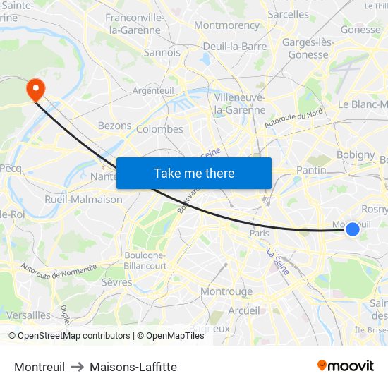 Montreuil to Maisons-Laffitte map